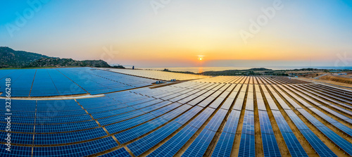Aerial view of Solar panel, photovoltaic, alternative electricity source - co...