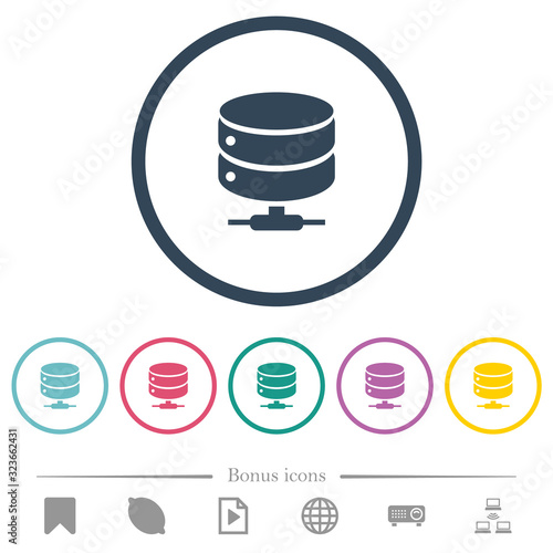 Network database flat color icons in round outlines