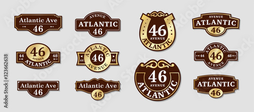 House rooms. VECTOR boards for a sign. Street house nameplate brown and gold.