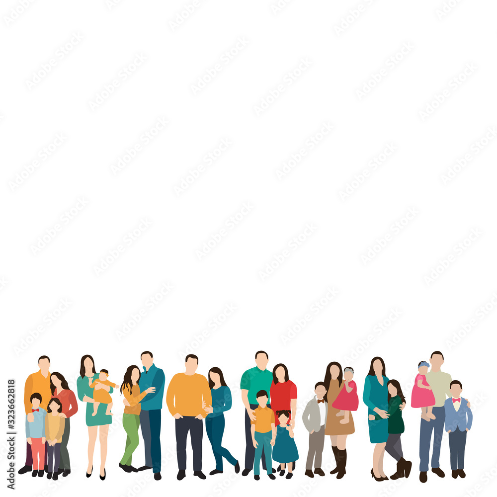 vector, isolated, silhouette group of people, flat style