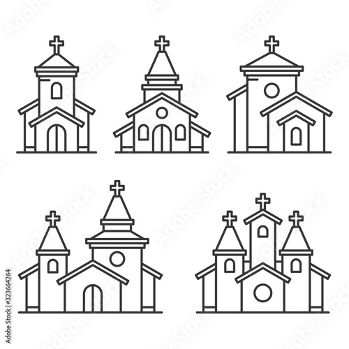 Church Building Icons Set on White Background. Line Style Vector