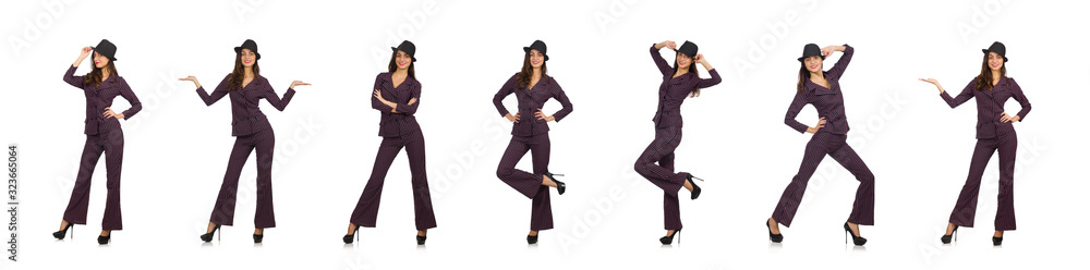 Woman wearing striped costume isolated on white Woman wearing striped costume isolated on white