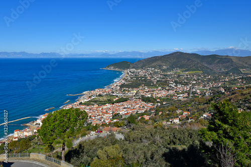View of the town of Castellabate, on the coasta of the southern Italy sea