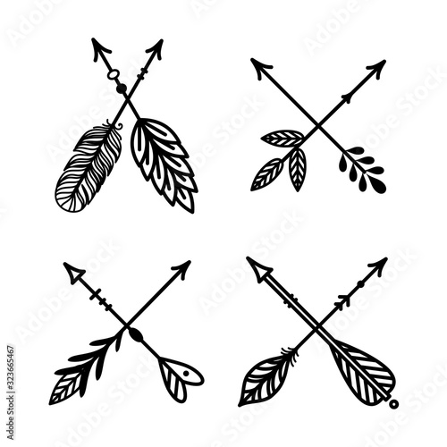 Arrows crossed, boho, tribal style vector set