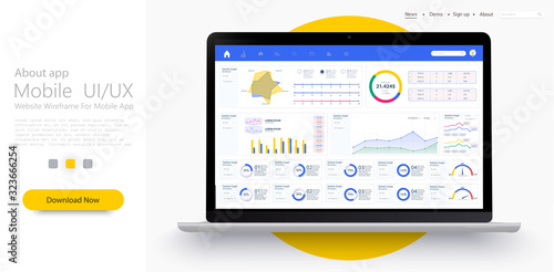 Dashboard, great design for any site purposes. Business infographic template. Vector flat illustration. Big data concept Dashboard user admin panel template design. Analytics admin dashboard. Flat