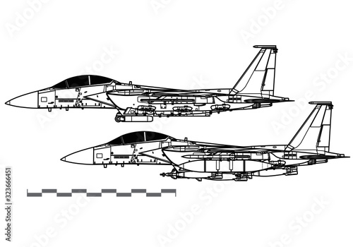 McDonnell Douglas F-15E Strike Eagle. Vector drawing of modern combat aircraft. Side view. Image for illustration. photo