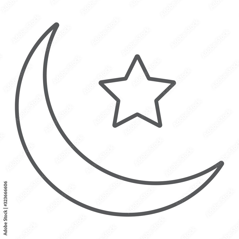 Islamic Crescent thin line icon, ramadan and islam, muslim sign, vector graphics, a linear pattern on a white background, eps 10. Islamic Crescent thin line icon, ramadan and islam, muslim sign, vector graphics, a linear pattern on a white background, eps 10.