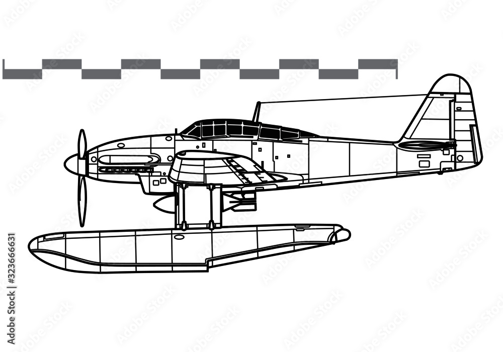 Aichi M6A Seiran. World War 2 combat aircraft. Side view. Image for illustration. Aichi M6A Seiran. World War 2 combat aircraft. Side view. Image for illustration.