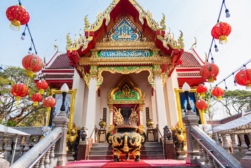 Chanthaburi, Thailand - February, 01,  2020 : Chanthaburi City Pillar Shrine a sacred place in Mueang District at Chanthaburi, Thailand