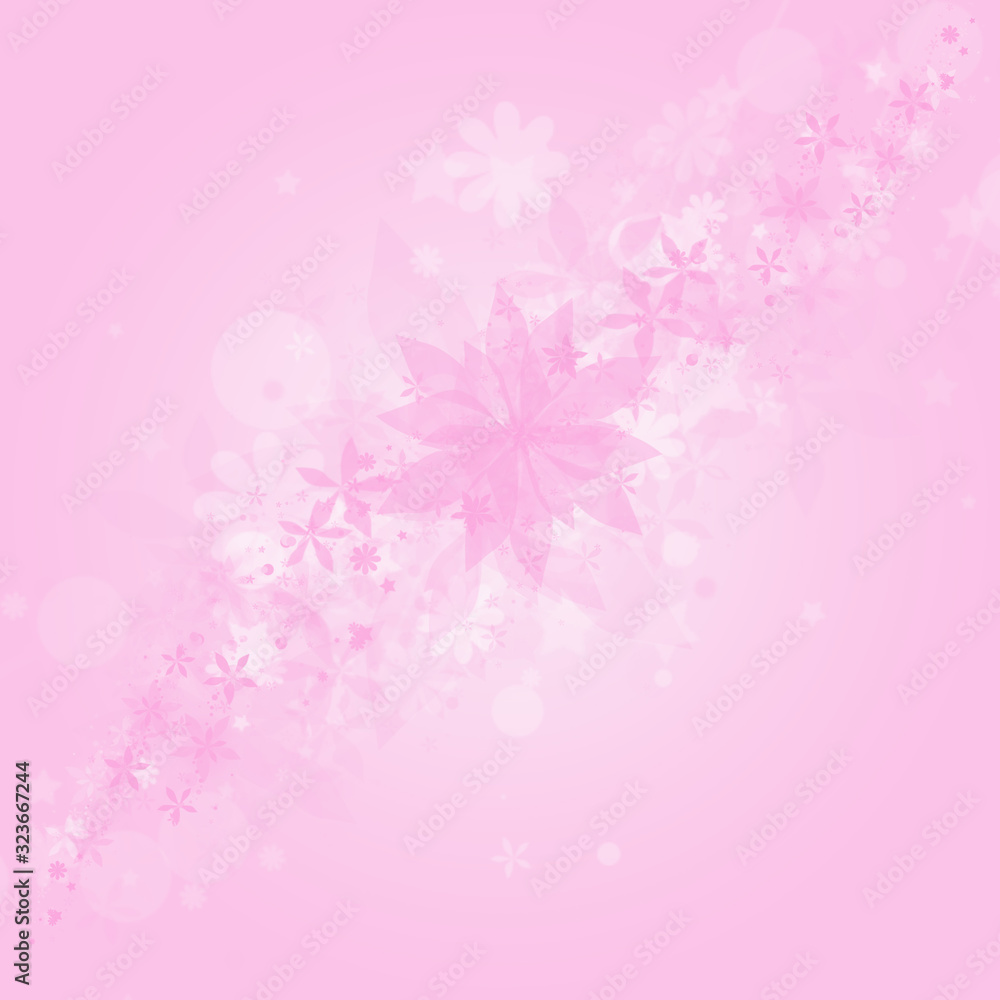 It's spring time! Pink blurry flowers with white bokeh effect on a gently pink background. Illustration.