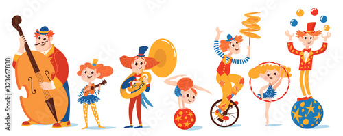 Set of vector cartoon musicians and circus characters