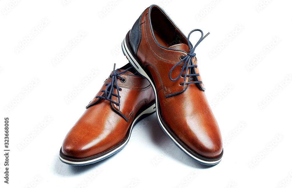 Borwn, leather, male shoes isolated on the white background