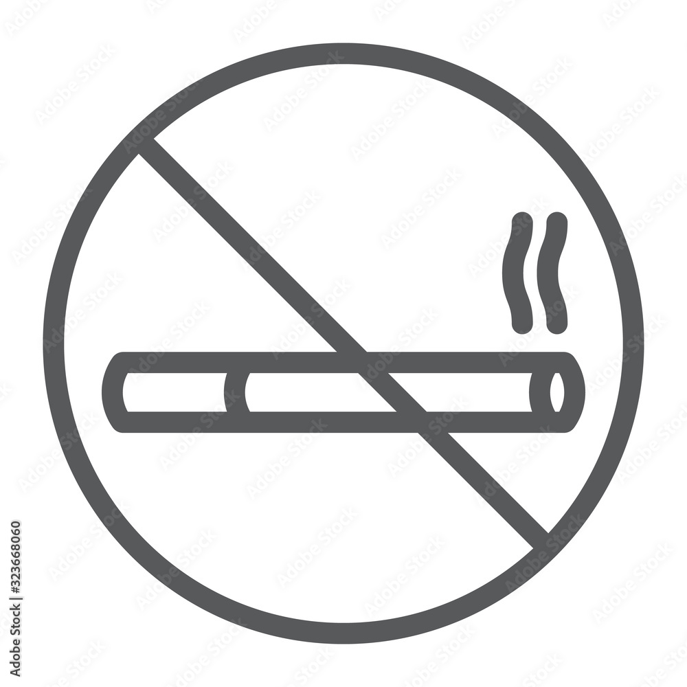 No smoking line icon, forbidden and prohibited, no cigarette sign, vector graphics, a linear pattern on a white background, eps 10. No smoking line icon, forbidden and prohibited, no cigarette sign, vector graphics, a linear pattern on a white background, eps 10.
