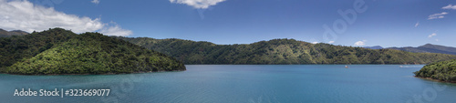 Queen Charlotte Sound. Picton. South island. Panorama