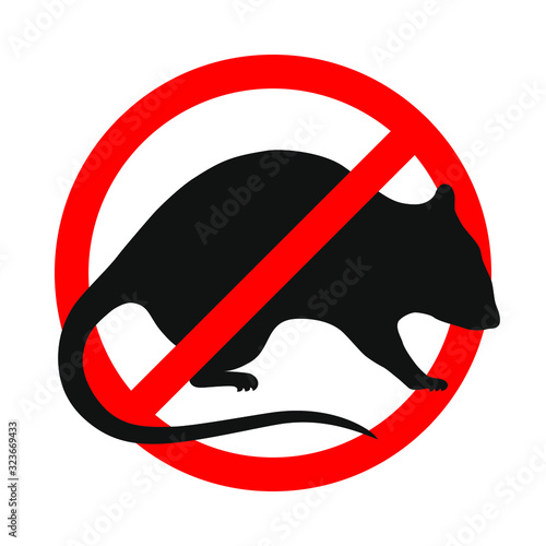 Warning sign no rats. Sign rats prohibition isolated on white background. Vector illustration