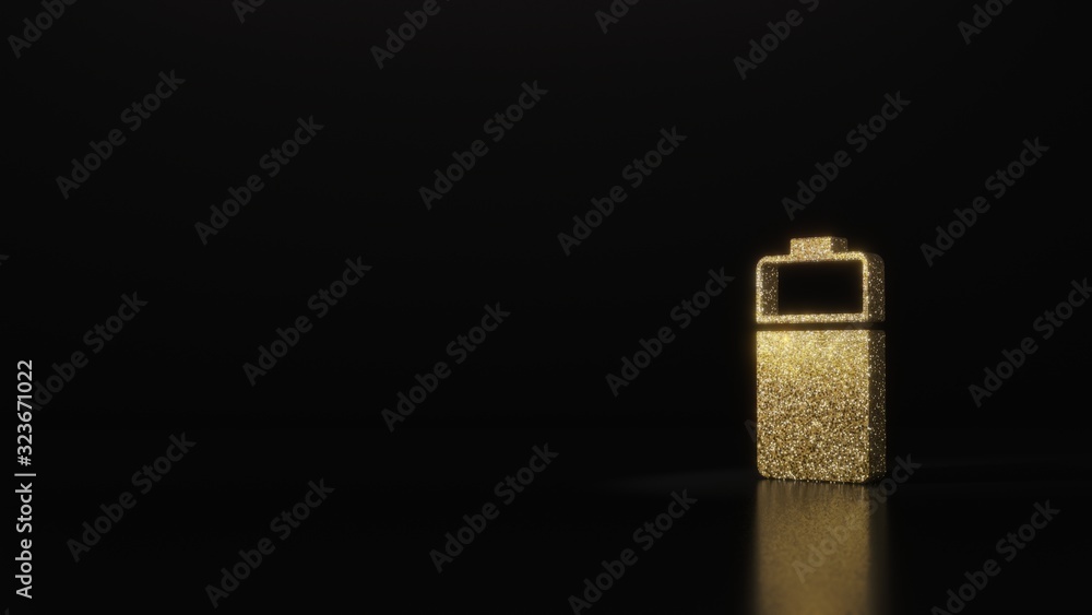 science glitter gold glitter vertical symbol of two third charged battery 3D rendering on dark black background with blurred reflection with sparkles science glitter gold glitter vertical symbol of two third charged battery 3D rendering on dark black background with blurred reflection with sparkles