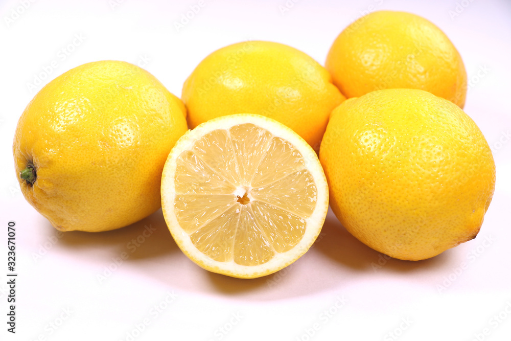 Fresh Lemons Isolated on White Background Top View