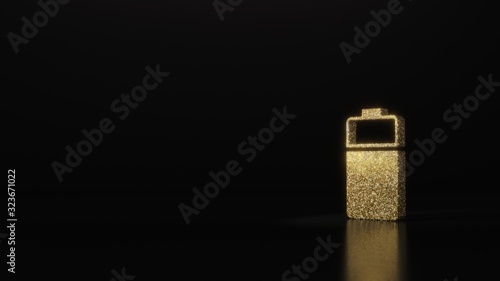 Fototapeta Naklejka Na Ścianę i Meble -  science glitter gold glitter vertical symbol of two third charged battery  3D rendering on dark black background with blurred reflection with sparkles