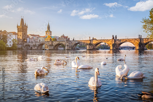 Photography Prague old town with Moldova river and Charles bridge