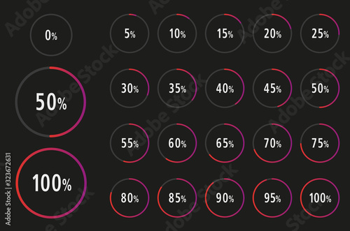 Set of 0-100 Percentage ready to use for infographics with blue gradient line - Vector Illustration