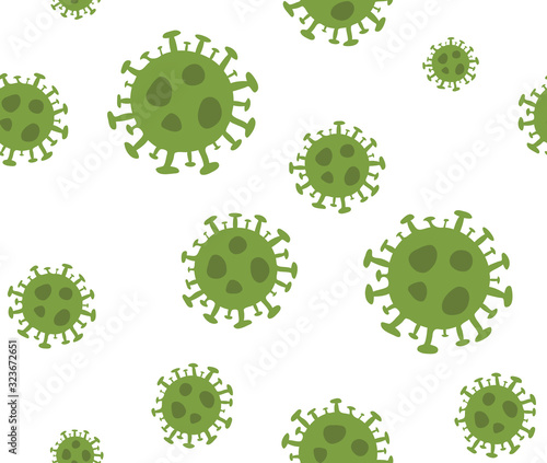 Seamless pattern with illustration of novel Coronavirus 2019-nCoV COVID-19 on white background. Abstract model of nCoV COVID Chinese virus. Coronavirus epidemic pattern.