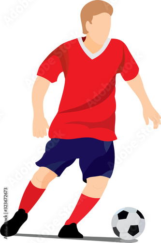 Color vector illustration of a soccer player with a ball without a background, outdoor play, footballer, sport, football player, forward © Александра Смыкалова
