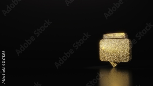 Fototapeta Naklejka Na Ścianę i Meble -  science glitter gold glitter symbol of rectangular chat bubbles 3D rendering on dark black background with blurred reflection with sparkles