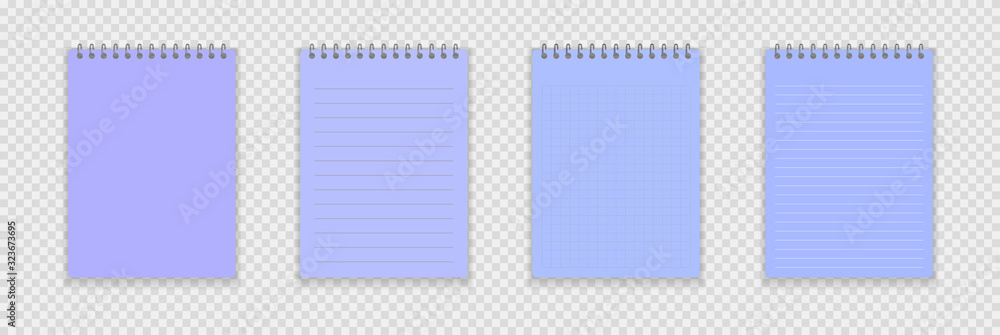 Realistic notebook or notepad with binder isolated. Memo note pad or diary with lined and squared paper page templates. Vector illustration Realistic notebook or notepad with binder isolated. Memo note pad or diary with lined and squared paper page templates. Vector illustration