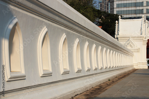 Photography Beautiful white wall of Thai temple