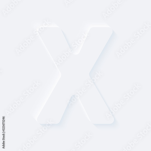 Vector button letter of alphabet X. Bright white gradient neumorphic effect character type icon. Internet gray symbol isolated on a background.