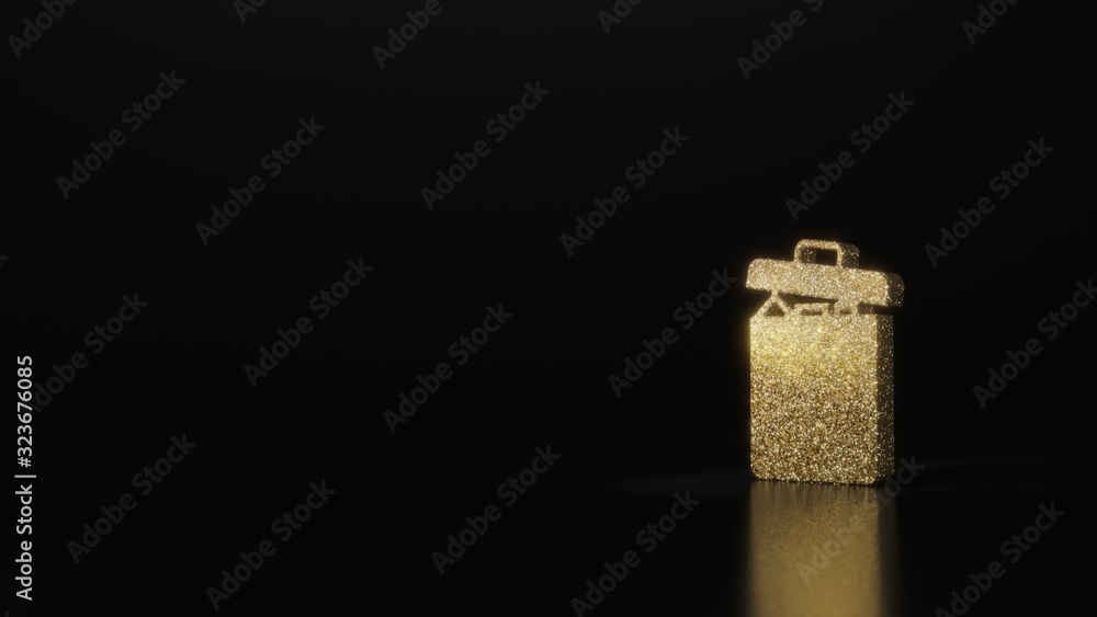 science glitter gold glitter symbol of garbage 3D rendering on dark black background with blurred reflection with sparkles science glitter gold glitter symbol of garbage 3D rendering on dark black background with blurred reflection with sparkles