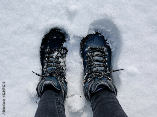 hikking boots in the snow
