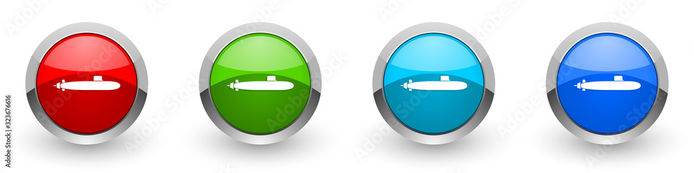 Submarine silver metallic glossy icons, navy, boat, ship, army concept set of modern design buttons for web, internet and mobile applications in four colors options isolated on white background Submarine silver metallic glossy icons, navy, boat, ship, army concept set of modern design buttons for web, internet and mobile applications in four colors options isolated on white background