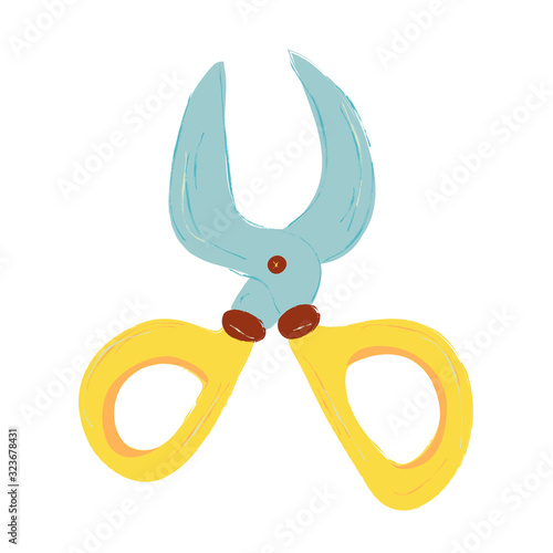 Single garden scissors. Gardening decoration. Vector. doodle clipart. Isolated on a white background. For design, cards, invitation, decoration, stickers.