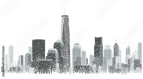 Building and urban illustration, urban scene at night. New York City.  Cityscape night