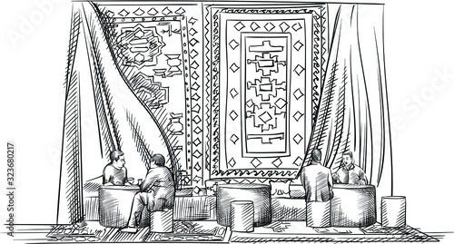 Картината върху платно Sketch of traditional tea ceremony in Azerbaijan