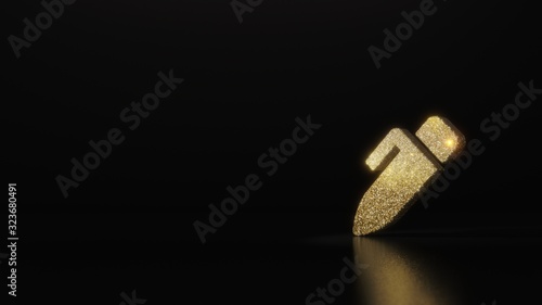 Fototapeta Naklejka Na Ścianę i Meble -  science glitter gold glitter symbol of pen alt 3D rendering on dark black background with blurred reflection with sparkles
