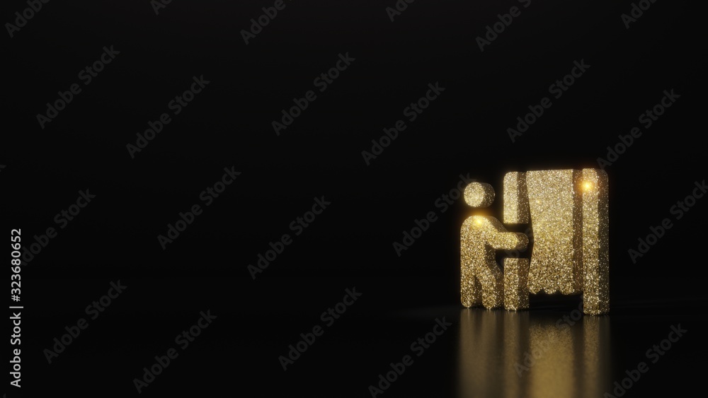 science glitter gold glitter symbol of person booth 3D rendering on dark black background with blurred reflection with sparkles science glitter gold glitter symbol of person booth 3D rendering on dark black background with blurred reflection with sparkles