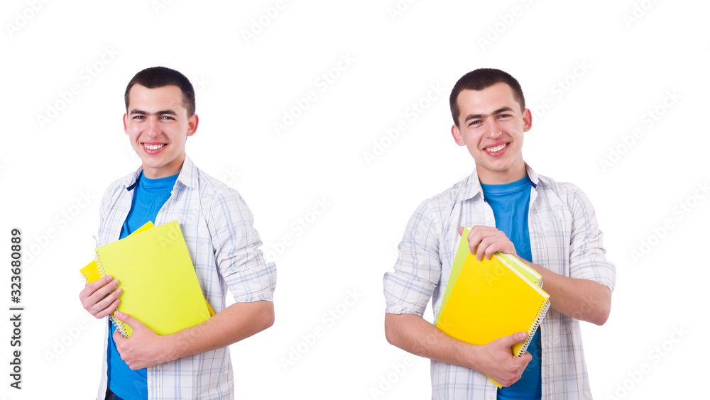 Young student with book on white Young student with book on white