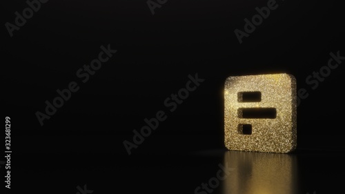 Fototapeta Naklejka Na Ścianę i Meble -  science glitter gold glitter symbol of poll  3D rendering on dark black background with blurred reflection with sparkles
