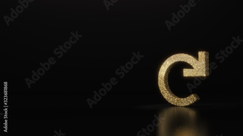 science glitter gold glitter symbol of redo 3D rendering on dark black background with blurred reflection with sparkles