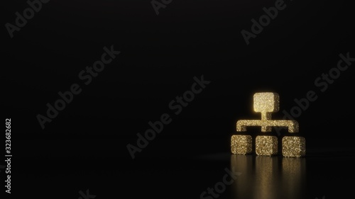 science glitter gold glitter symbol of sitemap 3D rendering on dark black background with blurred reflection with sparkles