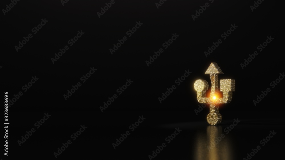 science glitter gold glitter symbol of technology 3D rendering on dark black background with blurred reflection with sparkles science glitter gold glitter symbol of technology 3D rendering on dark black background with blurred reflection with sparkles