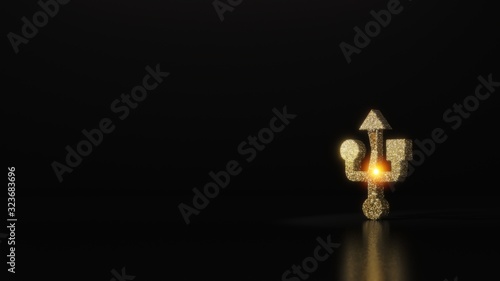 science glitter gold glitter symbol of technology 3D rendering on dark black background with blurred reflection with sparkles