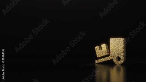 Fototapeta Naklejka Na Ścianę i Meble -  science glitter gold glitter symbol of truck loading 3D rendering on dark black background with blurred reflection with sparkles