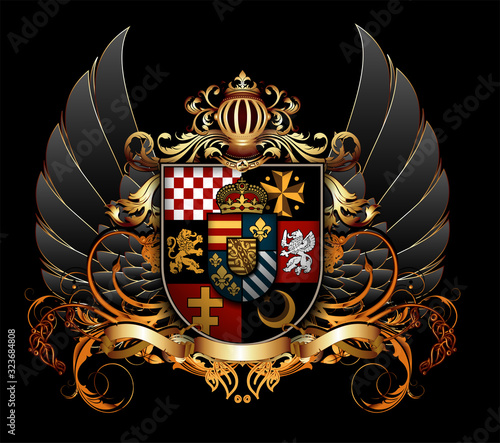 Ornamental heraldic shield. Highly realistic illustration.