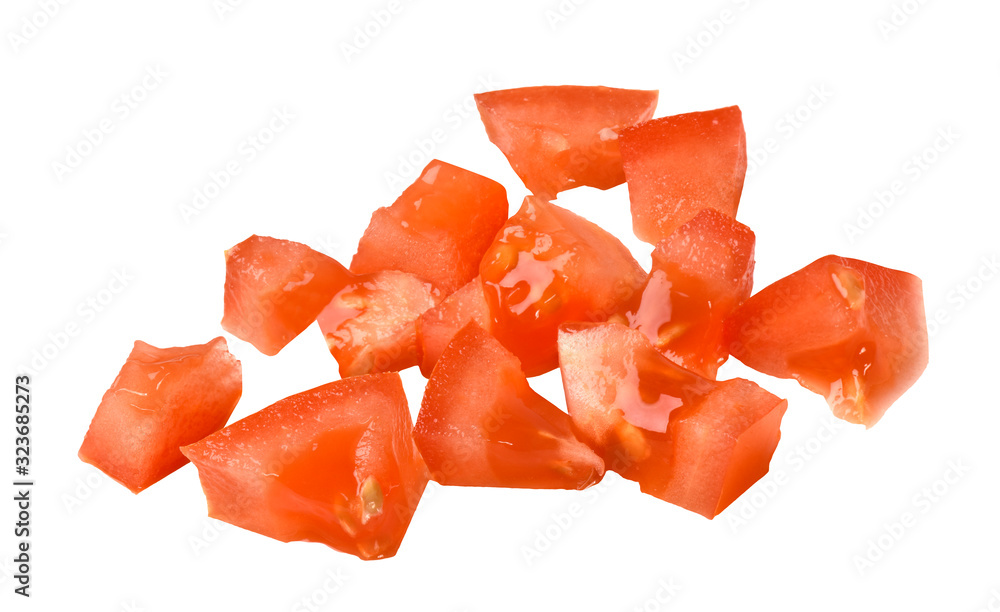 Tomaten in Stücke geschnitten, freigestellt Tomaten in Stücke geschnitten, freigestellt