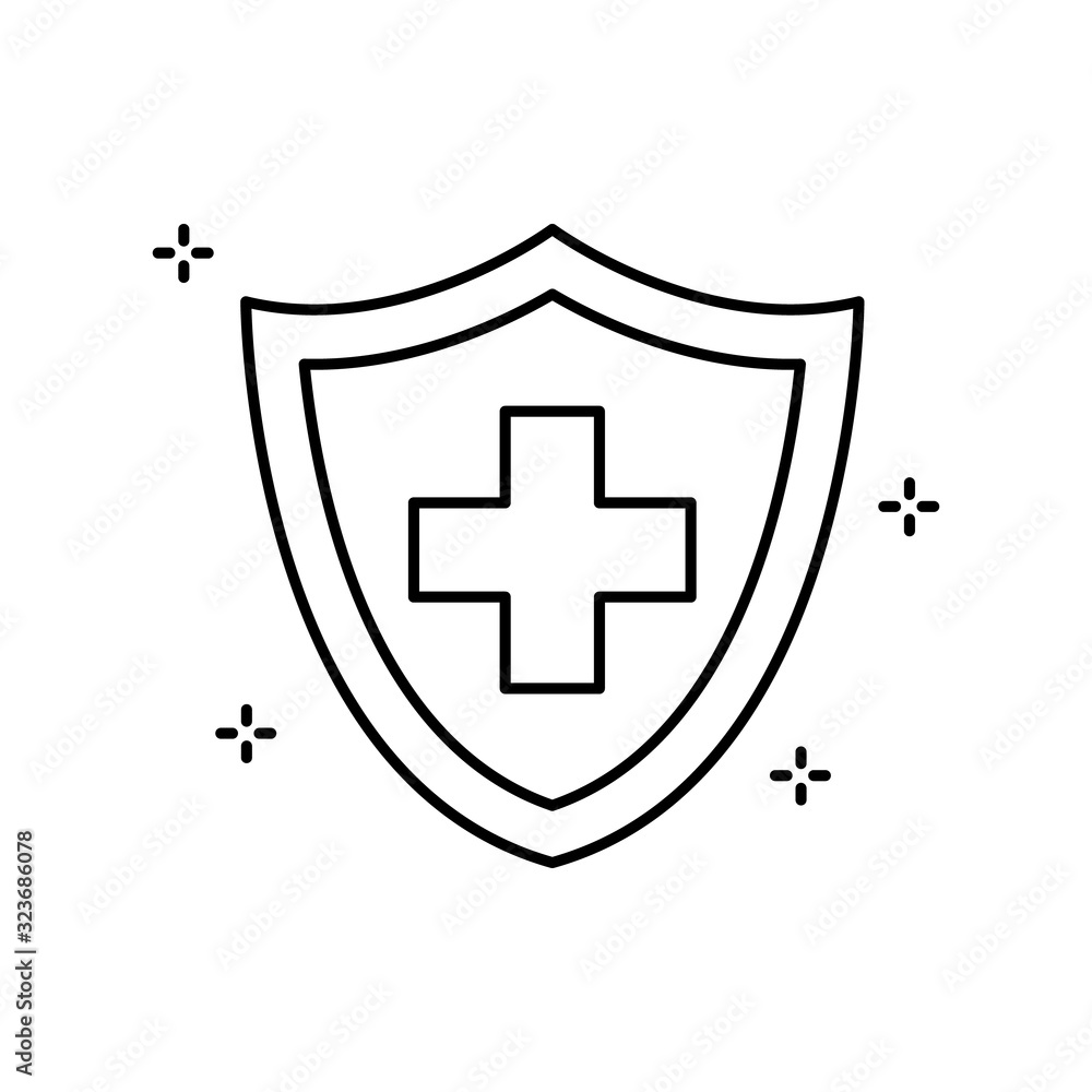 Shield, plus, medicine icon. Simple line, outline vector elements of hygiene icons for ui and ux, website or mobile application Shield, plus, medicine icon. Simple line, outline vector elements of hygiene icons for ui and ux, website or mobile application