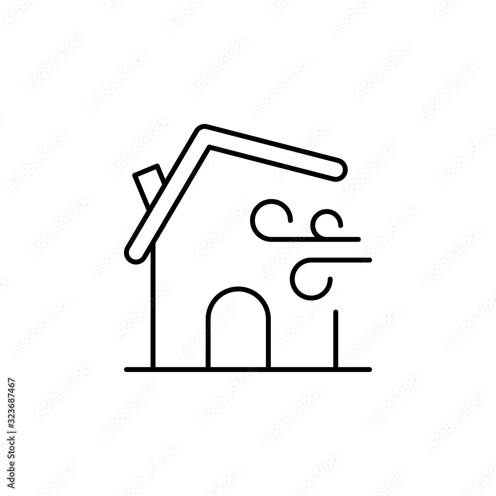 House, destruction, wind icon. Simple line, outline vector elements of natural disasters icons for ui and ux, website or mobile application House, destruction, wind icon. Simple line, outline vector elements of natural disasters icons for ui and ux, website or mobile application