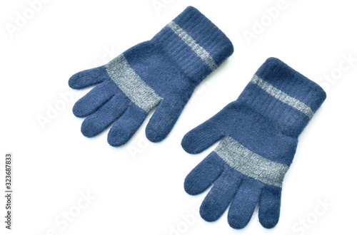 blue winter gloves for protect cold temperature on white background